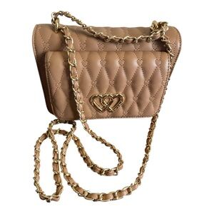 Betsey Johnson Tan Quilted Chain Crossbody Bag